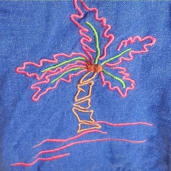 Erin London XL Blue Embroidered Shrtslvs LINEN Blend Buttons Up Women Top Shirt - Picture 6 of 9